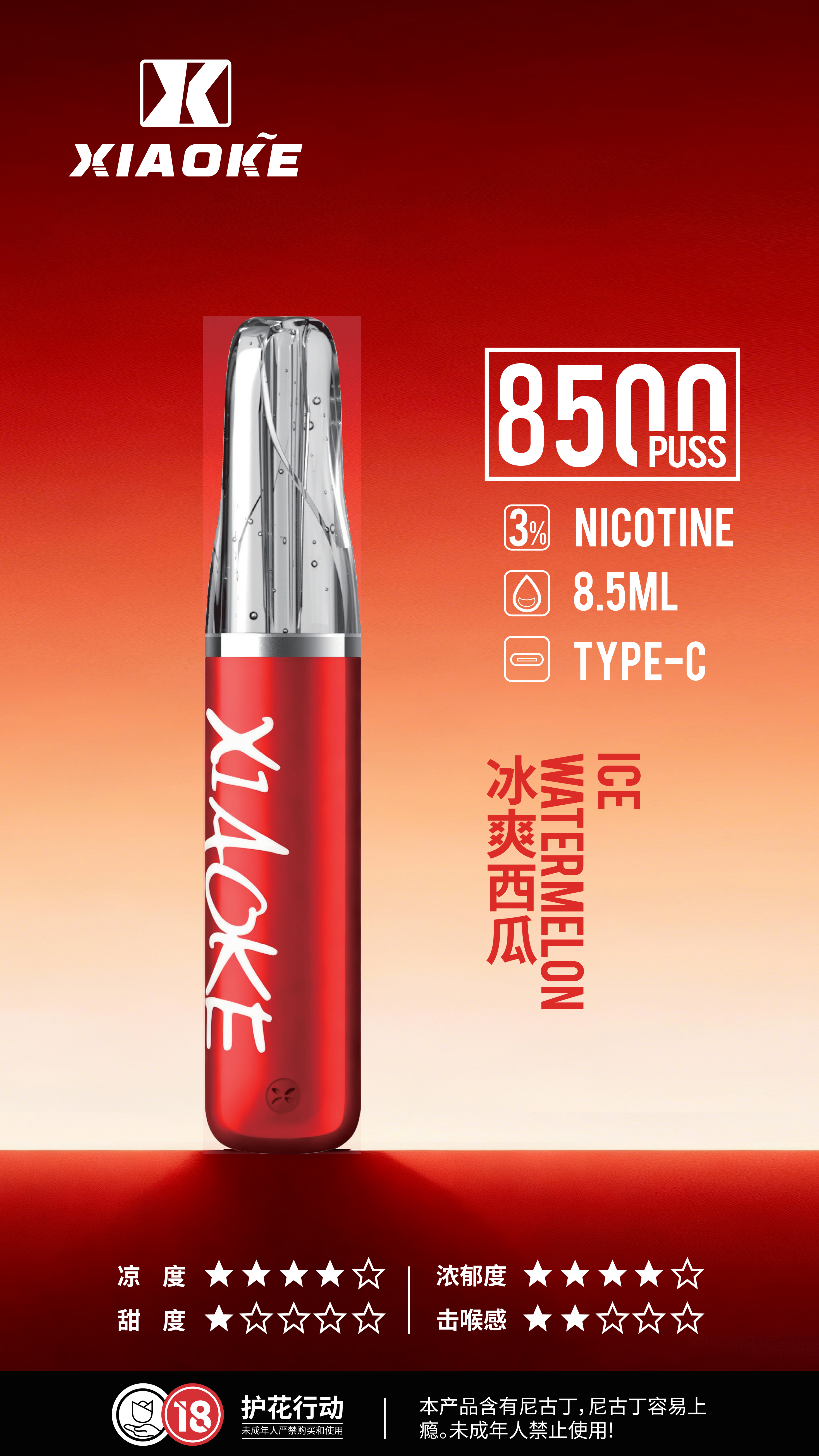 XIAOKE 梟客 8500口 口紅款拋棄式電子煙｜高顏值設計・大容量長續航・台灣現貨